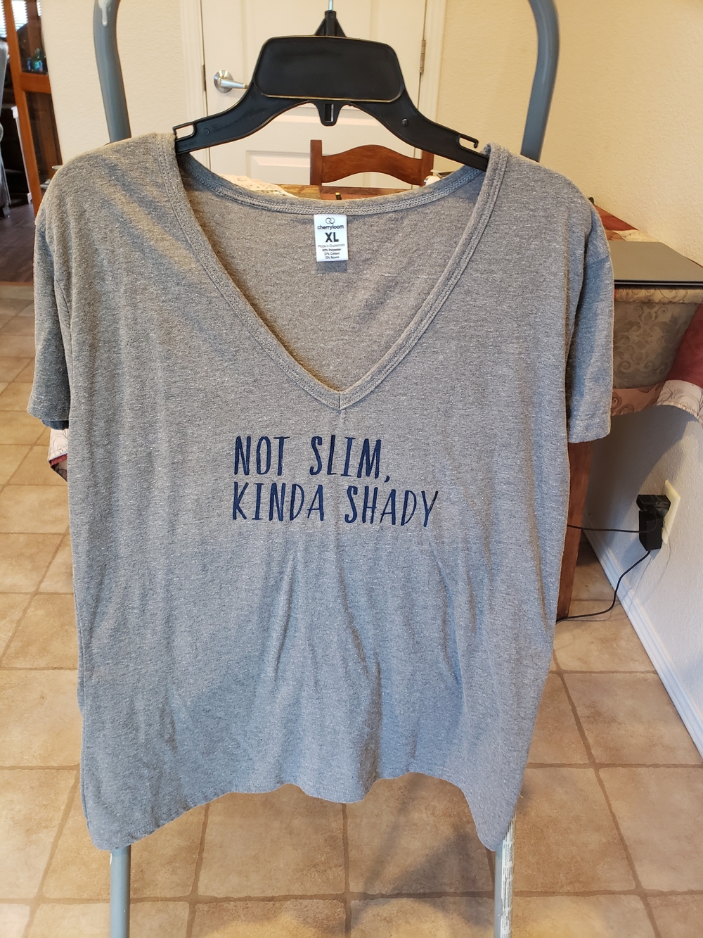 Women's Gray V-Neck Graphic Tee "Not Slim, Kinda Shady" - XL
